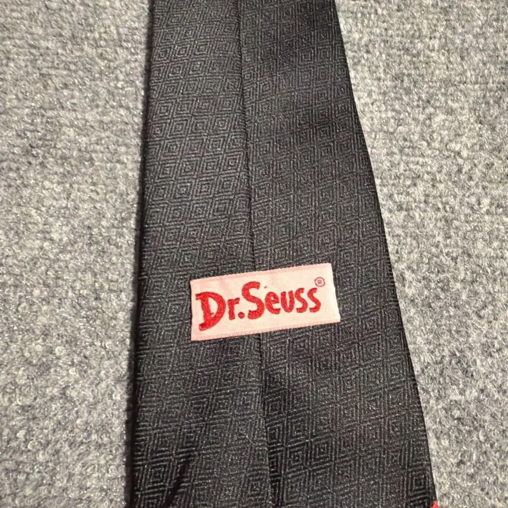 Vintage Dr Seuss Grinch Christmas Necktie Black Green Face 57” Christmas Mens